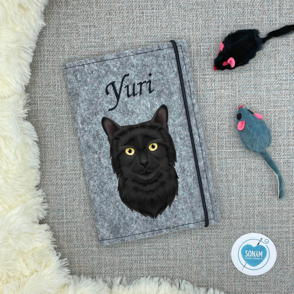 Impfpasshülle Katze Designbeispiel grau meliert für die Bombay Katze